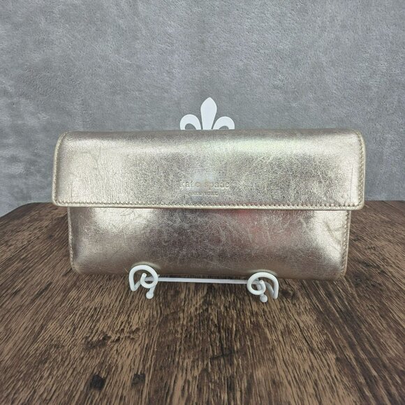 Kate Spade Jane Street Maria Large Wallet Trifold Checkbook Metallic Gold Pink - Picture 1 of 12